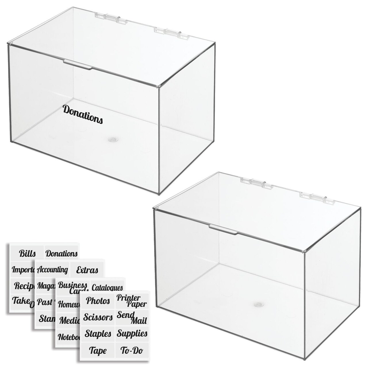 mDesign Plastic Stackable Home, Office Storage Box, 2 Pack + 32 Labels - Clear